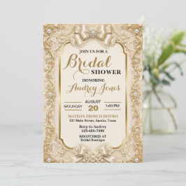 Invitación Ducha de Novia Vintage Suave de Encaje Blanco Boho