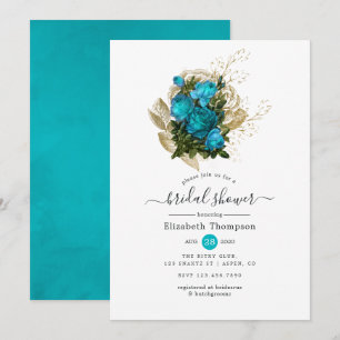 Invitación Ducha de Novia Vintage Turquesa y Dorado Shabby