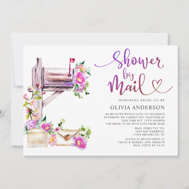 Invitación Ducha de novia virtual acuarela por correo (Anverso)