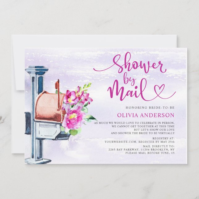 Invitación Ducha de novia virtual acuarela por correo (Anverso)