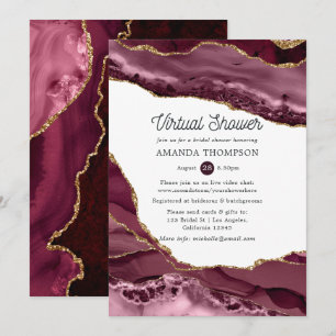 Invitación Ducha de novia virtual Burgundy y ágata dorada
