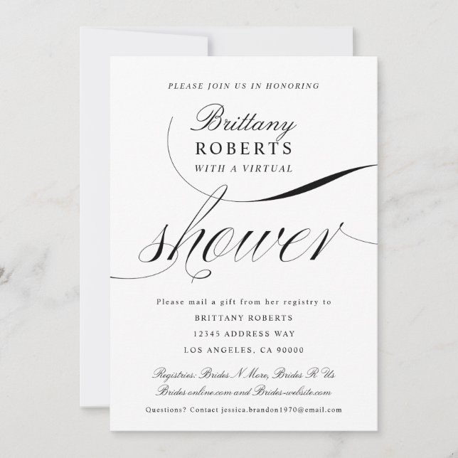 Invitación Ducha de novia virtual con guiones elegantes en bl (Anverso)