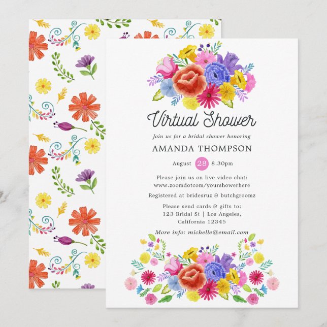 Invitación Ducha de Novia Virtual Fiesta Mexicana Floral (Anverso / Reverso)