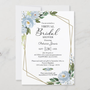 Invitación Ducha de Novia Virtual Floral Azul Polvoriento Geo