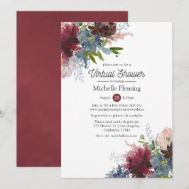 Invitación Ducha de Novia Virtual Floral Bordo y Navy
