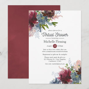 Invitación Ducha de Novia Virtual Floral Bordo y Navy