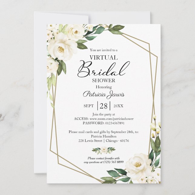 Invitación Ducha de Novia Virtual Floral Geométrica con Veget (Anverso)