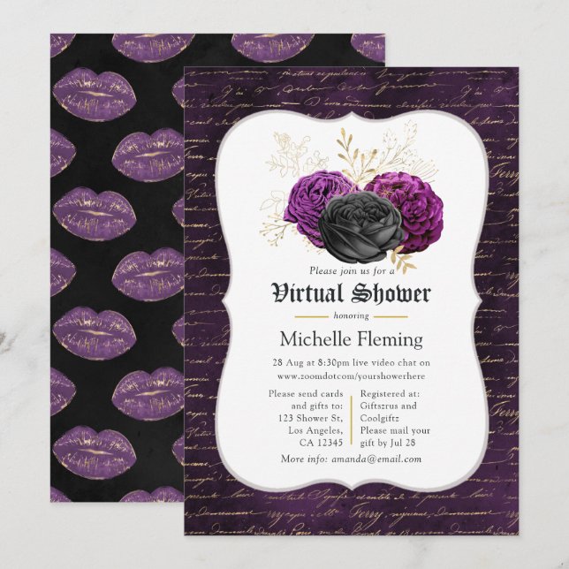 Invitación Ducha de Novia Virtual Floral Gótico (Anverso / Reverso)