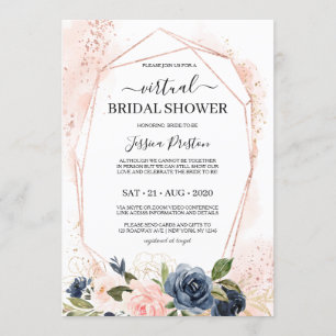 Invitación Ducha de novia virtual floral Rubor de la marina