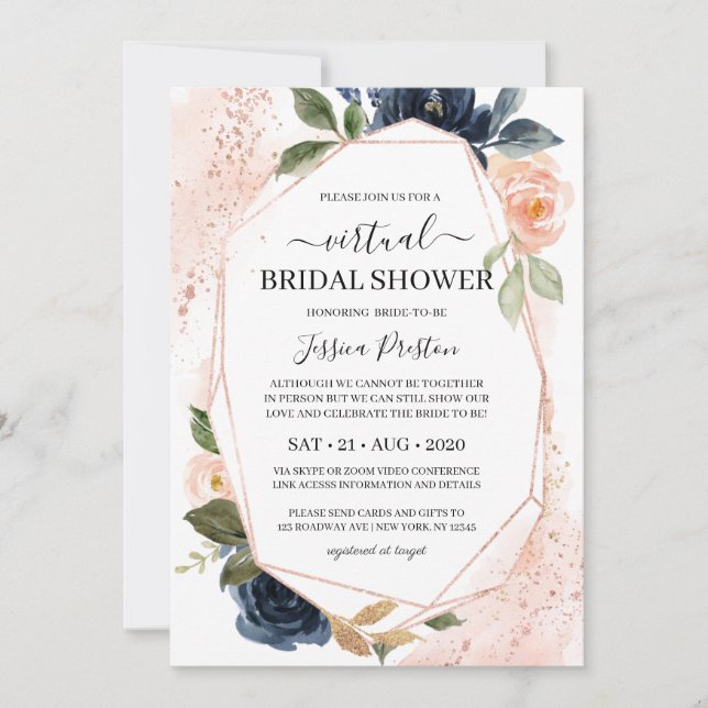 Invitación Ducha de novia virtual floral Rubor Floral (Anverso)