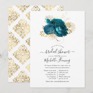Invitación Ducha de Novia Virtual Floral Turquesa y Dorado