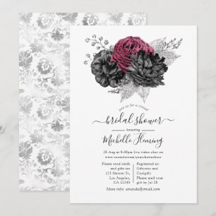 Invitación Ducha de novia virtual Marsala, negra y plateada