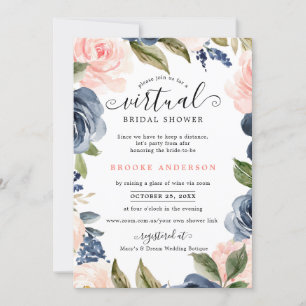 Invitación Ducha de novia virtual rosa rosa rosa rosa azul de