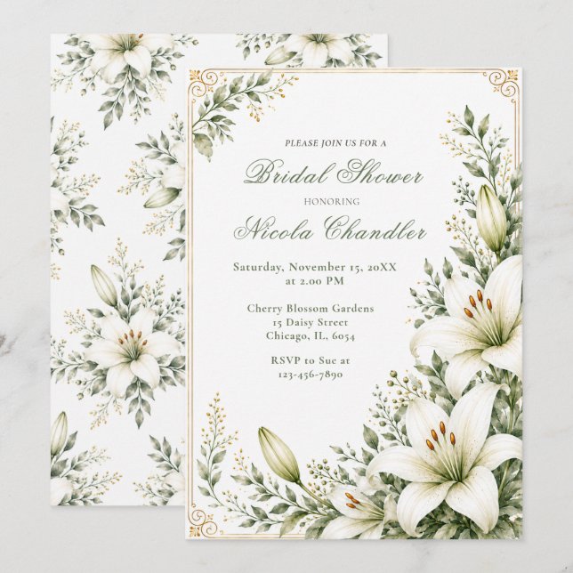 Invitación Ducha de Novia White Lily (Anverso / Reverso)