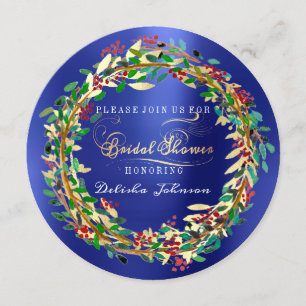Invitación Ducha de novia Woodland Cobalt Floral Oro verde