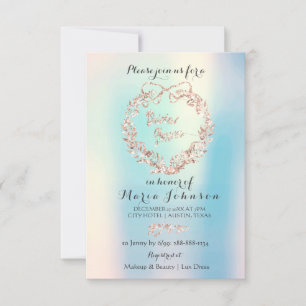 Invitación Ducha de novia Wreath Floral Marfil Opal Rosa Azul