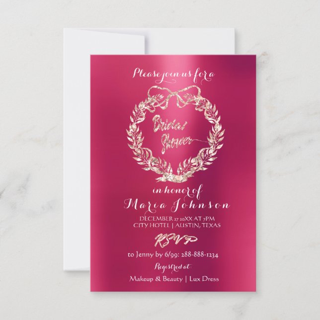 Invitación Ducha de novia Wreath floral Raspberry Rosa (Anverso)