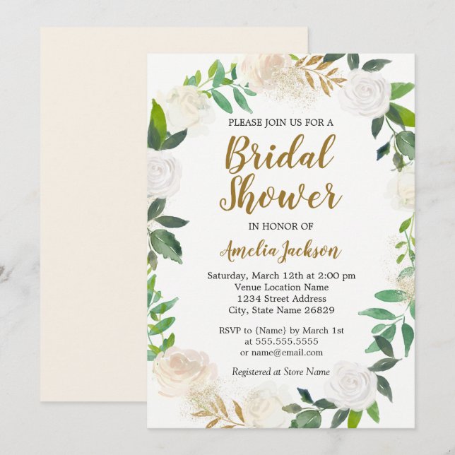 Invitación Ducha de novia Wreath Wreath Gold de Rubor (Anverso / Reverso)
