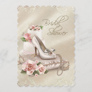 Invitación Ducha de Novia Zapatos de Tacón Alto con Perlas