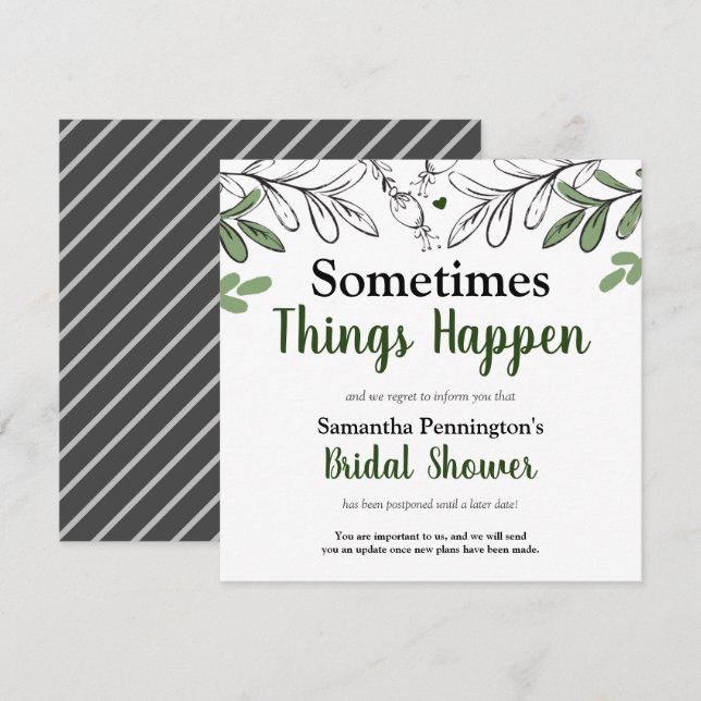 Invitación Ducha De Novias A Veces Las Cosas Suceden Pospuest (Anverso / Reverso)