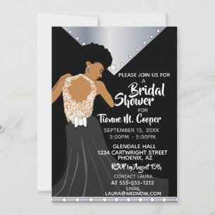 Invitación Ducha de novias afroamericana de color negro y pla