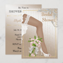 Invitación Ducha de novias afroamericana de marfil y satén