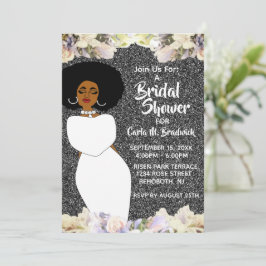 Invitación Ducha de novias afroamericana plateada y blanca