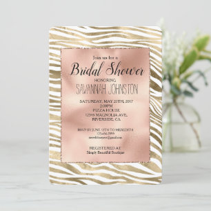 Invitación Ducha de Novias Animal de Cebra de Oro Rosa Blanca