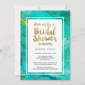 Invitación Ducha de Novias Azul Oro de Arte Moderno