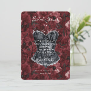 Invitación Ducha de novias Black Burgundy Red Floral Corset