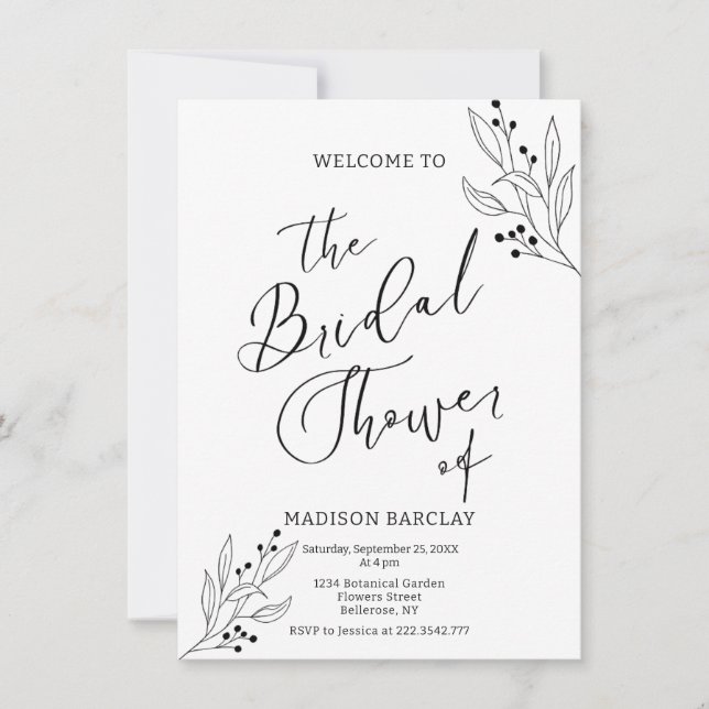 Invitación Ducha De Novias Blancas Y Negra Clásica (Anverso)