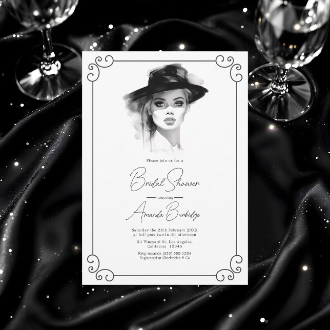 Invitación Ducha de novias blancas y negras de la estética de (Old Money Aesthetic Black and White Bridal Shower Invitation)