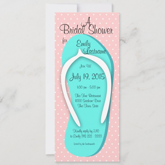 Invitación Ducha de novias Blue and Pink Flip Flop (Anverso)