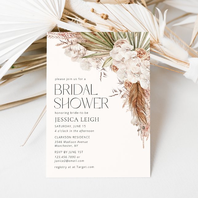 Invitación Ducha de novias Bohemias Floral & Feathers (Subido por el creador)
