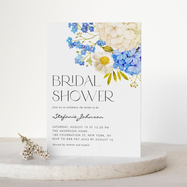 Invitación Ducha de novias Boho Blue and White Hydrangeas (Subido por el creador)