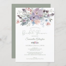 Invitación Ducha de novias Boho Floral Sage Green Violet Rubo