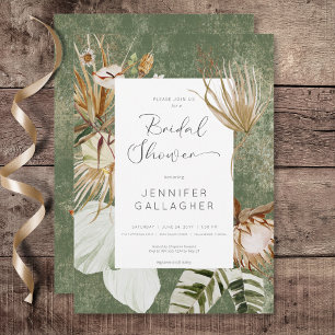 Invitación Ducha de novias Boho Green Floral Grass