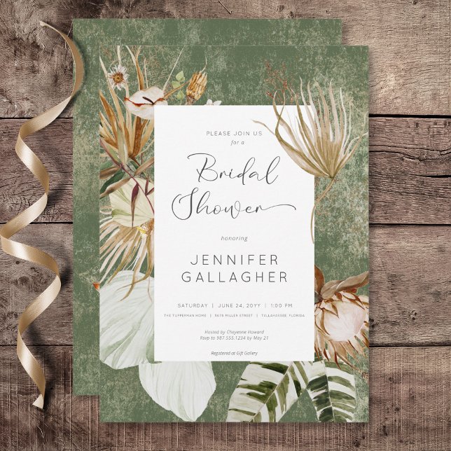 Invitación Ducha de novias Boho Green Floral Grass (Boho Green Floral Grass Bridal  Shower Invitation)