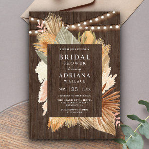 Invitación Ducha de novias Boho Pampas Grass Dried Palm Wood