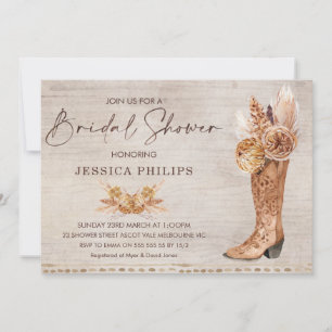 Invitación Ducha de novias Boho Pampas Grass Western Boot