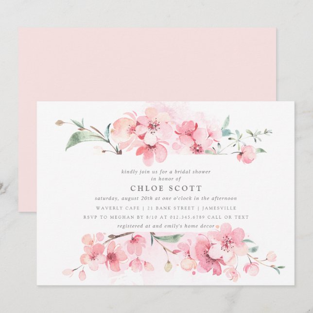 Invitación Ducha de novias Boho Rubor Pink Floral (Anverso / Reverso)