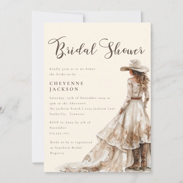 Invitación Ducha de novias Boho Western Cowgirl (Anverso)