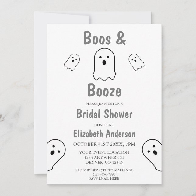 Invitación Ducha de novias Boos y Booze Halloween (Anverso)
