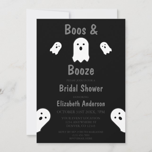 Invitación Ducha de novias Boos y Booze Halloween (Anverso)