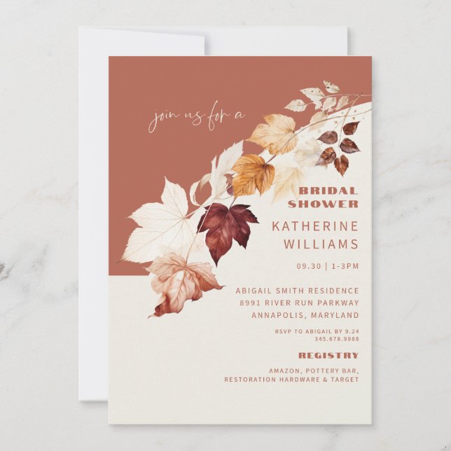 Invitación Ducha de novias botánicas Cinnamon & Cream Fall (Anverso)