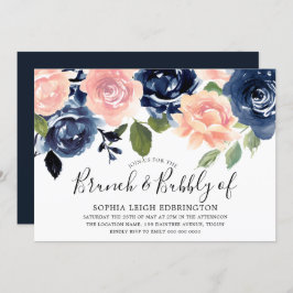 Invitación Ducha de novias Brunch & Bubbly Navy Rubor