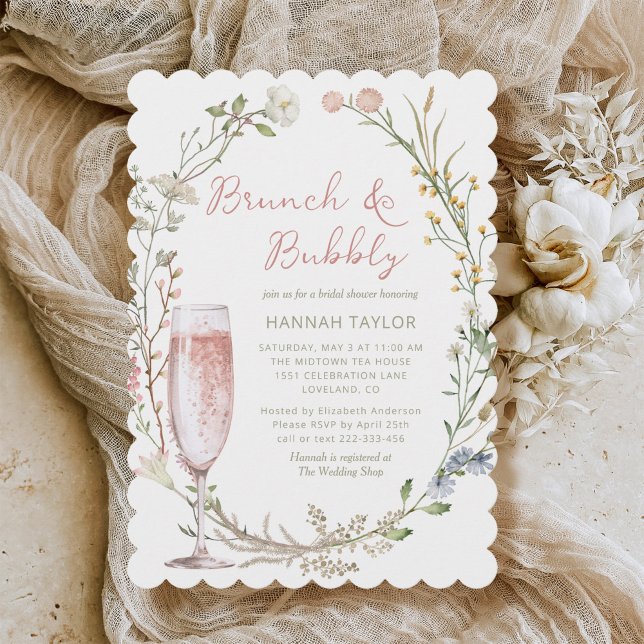 Invitación Ducha de novias brunch y bubbly (Brunch and Bubbly Bridal Shower Invitation)