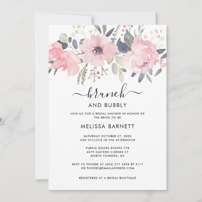 Invitación Ducha de novias brunch y bubbly (Anverso)