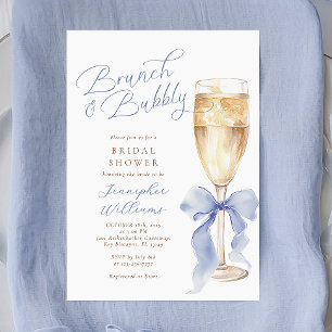 Invitación Ducha de novias brunch y bubbly Blue Bow
