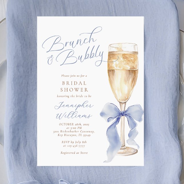 Invitación Ducha de novias brunch y bubbly Blue Bow (Subido por el creador)